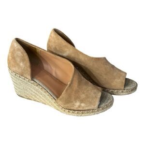 Vince Sonora Espadrille Tan Suede Wedge Peep Toe Heel  Sandal Size 9